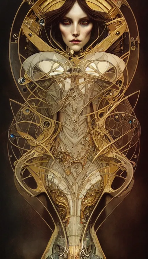 Prompt: timemachine schematics painted by tom bagshaw, mobius, mucha M. C. Escher, gold paint, ink, gnarly details