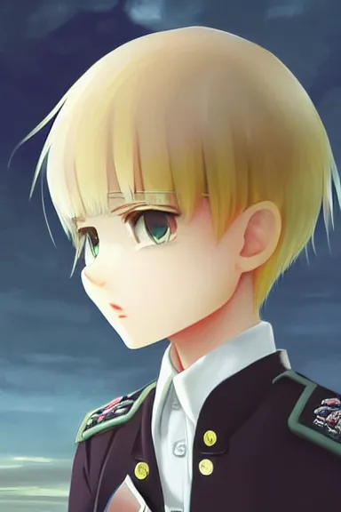 Prompt: beautiful little blonde boy in nazi male uniform. made in abyss art style, cute detailed artwork, anatomically correct, soft details, ilya kuvshinov, reflection, perfect composition, wallpaper mobile, illumination, digital art, detailed anime soft face, symmetrical face, western comic, illustration, realistic, nazism, lois van baarle