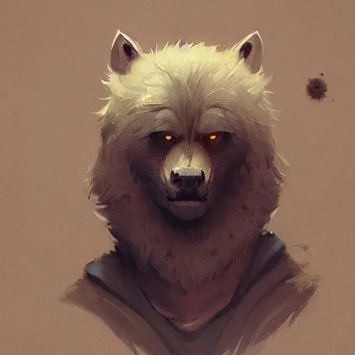 Image similar to a portrait of a cute handsome cuddly soft werewolf using a wooden club character concept art masterpiece digital art by Greg Rutkowski, Simon Stalenhag, trending on Artstation, CGSociety