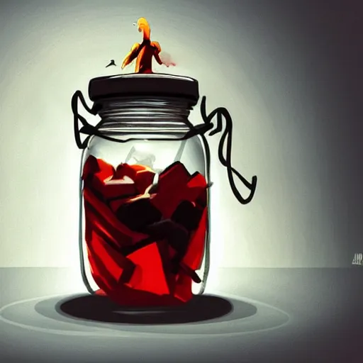 Prompt: a demon sleeps inside a jar of glass, artstation
