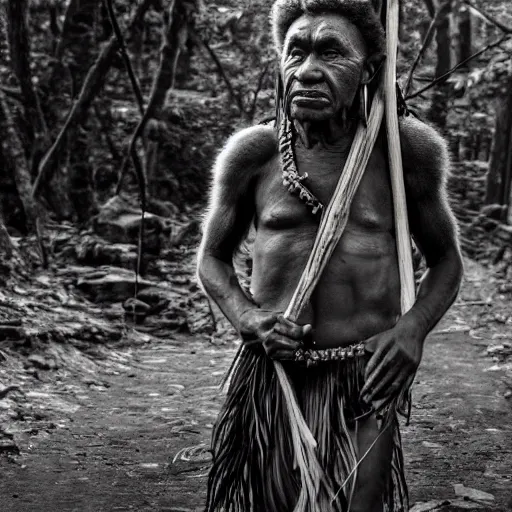 Image similar to detailed 4 k photorealistic papuan tribe walk in new york in the style of nick ut and eddie adams and margaret bourke and yousuf karshs and alfred eisenstaedt