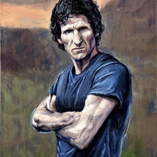 Image similar to todd howard about to be hanged for his crimes, oil painting, tragic, sorrowful.