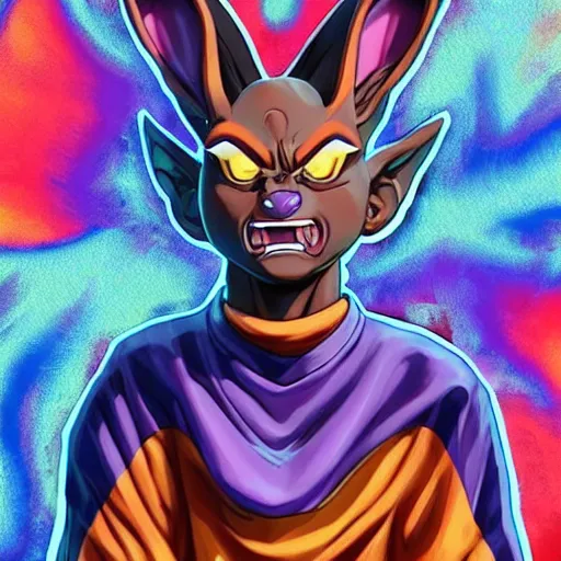 Image similar to an full body oil painting of a beerus the god of detruction wearing hip - hop clothes, by artgerm, hd, hdr, ue 5, ue 6, unreal engine 5, realistic 3 d style, cinematic 4 k wallpaper, 8 k, ultra detailed, gta 5 cover art, high resolution, artstation, award winning