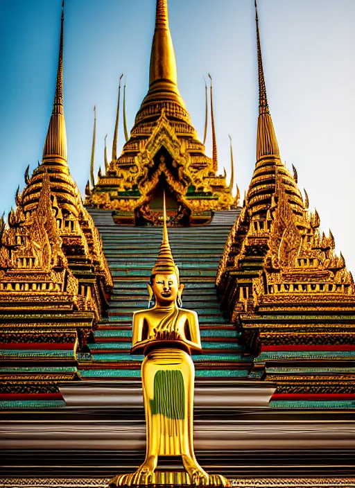 Prompt: emerald buddha temple designed by bjarke ingels, high lights, 4 k, high detailed photography, 5 0 mm lens, depth of field, cinematic