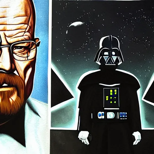 Prompt: a detailed painting of walter white as darth vader commanding the death star to destroy alderan