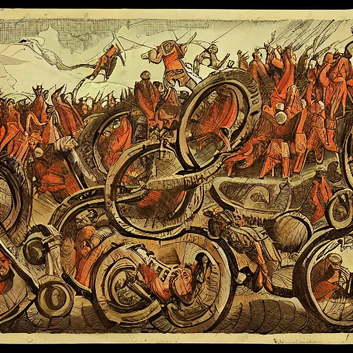 Prompt: erzberg rodeo race in a 7 circles of hell by dante, epic art, super detailed