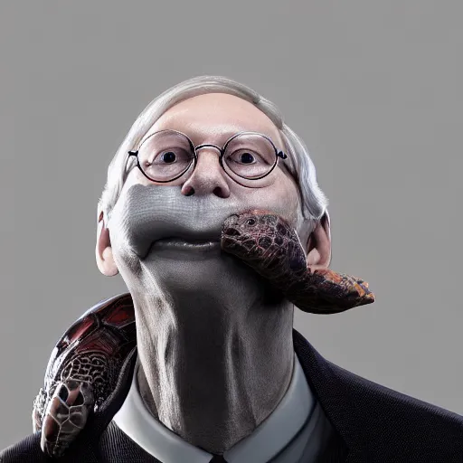 Image similar to mitch mcconnell sticking his head out of a turtle shell, octane render, unreal 5 engine