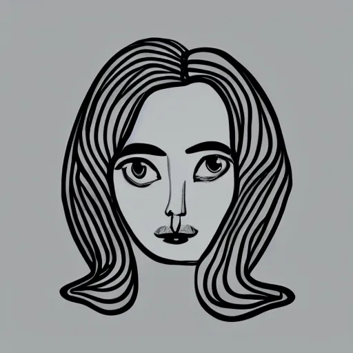 Prompt: hand - drawn minimalistic line portrait of woman with round face, short nose, small round eyebrows, wide lips and kind green eyes with cannabis leaf inside, black and white, pictogram, ink, pencil