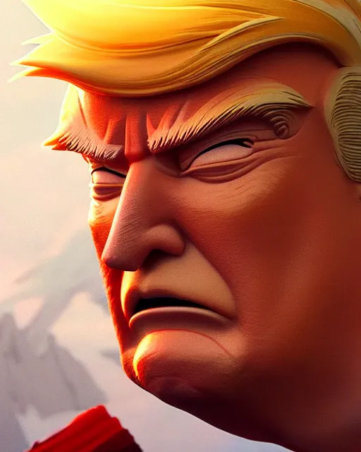 Image similar to donald trump as an azctec warrior, detailed perfect face, exquisite details, fire magic, mid view, design on a white background, by studio muti, greg rutkowski makoto shinkai takashi takeuchi studio ghibli