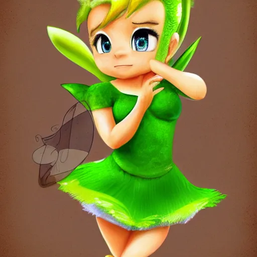 Image similar to digital painting of chibi Tinkerbell in short green dress bare feet in coffee cup 4k detailed