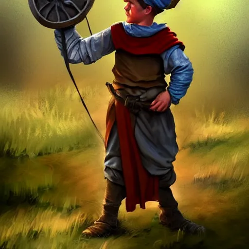 Prompt: medieval peasant boy and blacksmith, artstation, fantasy