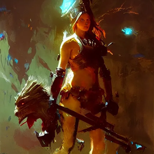 Image similar to A ethereal female warrior by Greg Rutkowski and Paul Lehr