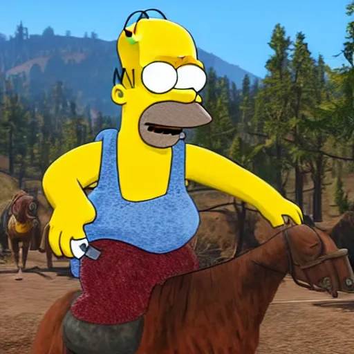 Image similar to homer simpson in red dead redemption 2