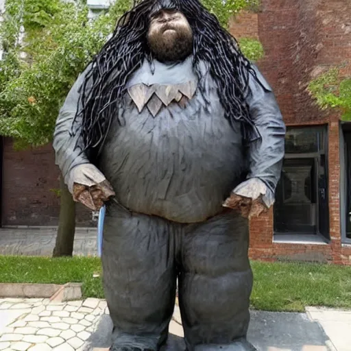 Image similar to A sculpture made of recycled materials but with perfect definition, in the shape of Hagrid de Harry Potter