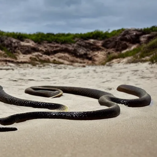 Image similar to deep pit of venomous snakes on a beach