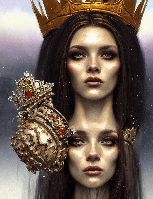 Image similar to blurred background. close-up portrait of a goddess in crown, by Chris Mars and greg rutkowski