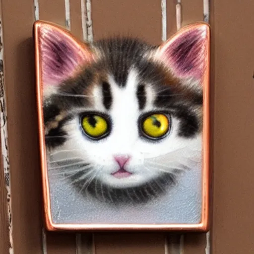 Prompt: hobbies kitten door copper