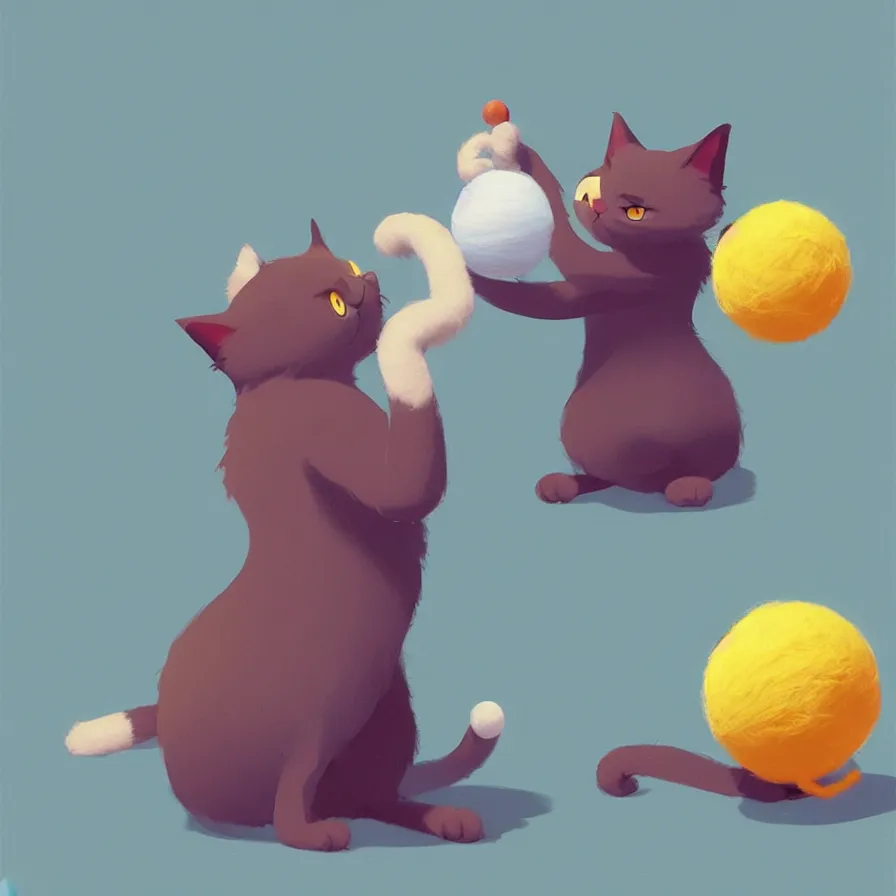 Prompt: a cat playing with a ball of yarn, art by Goro Fujita, ilustration, concept art, sharp focus, ArtStation, Deviantart