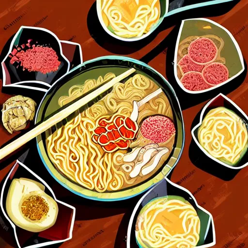 Prompt: Bowl of ramen in the style of a comic book