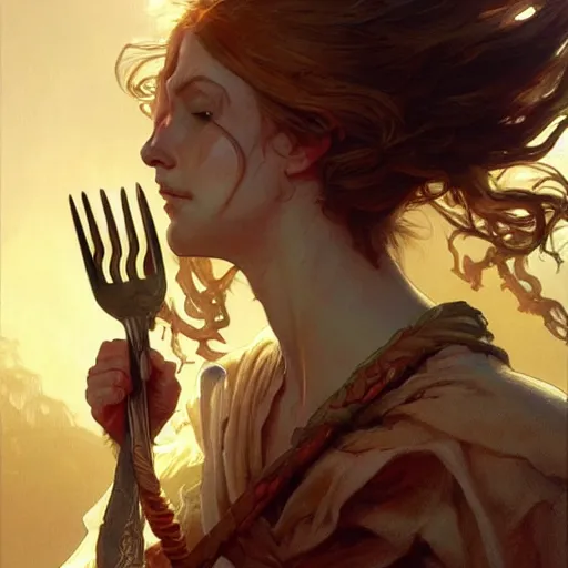 Image similar to a fork, D&D, fantasy, intricate, cinematic lighting, highly detailed, digital painting, artstation, concept art, smooth, sharp focus, illustration, art by Artgerm and Greg Rutkowski and Alphonse Mucha