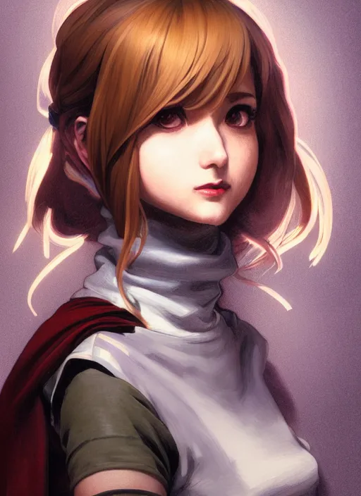 Image similar to portrait of a full body of beautiful young female detective, d & d, sleeveless turtleneck, pleated skirt, fantasy, flat lighting, intricate, highly detailed, digital painting, artstation, concept art, smooth, sharp focus, illustration, misa amane, art by simon bisley and greg rutkowski and alphonse mucha, natural tpose