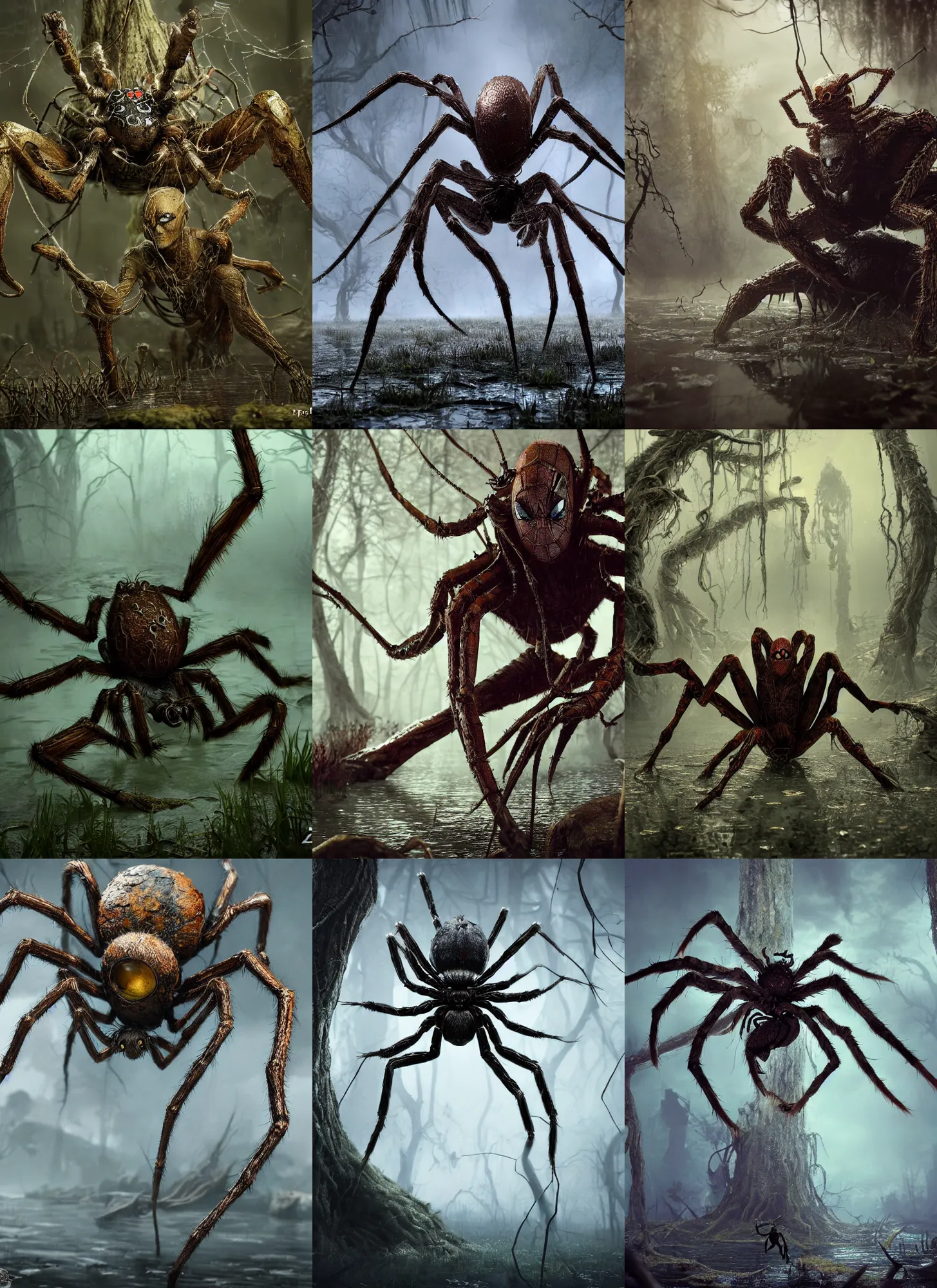 Prompt: spider living in the swamp Slavic mythology. Full body, dark fantasy, detailed and realistic, 4k, top-artstation, inspired Blizzard and Bethesda games, octane render
