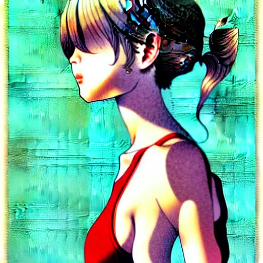 Image similar to richly detailed color  illustration of a dainty pretty young woman wearing a tank top, 'Southern Death Cult' is the theme, very soft shadowing, smooth textures, large scale image. art by Range Murata.