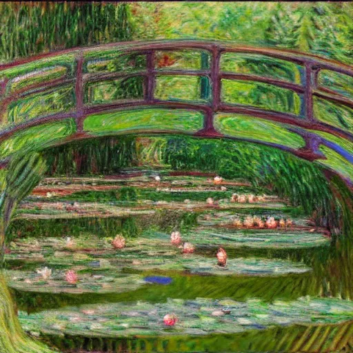 Prompt: the human centipede in the style of monet's the water lily pond