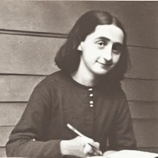 Image similar to Photograph of Anne frank writing in her diary in the attic