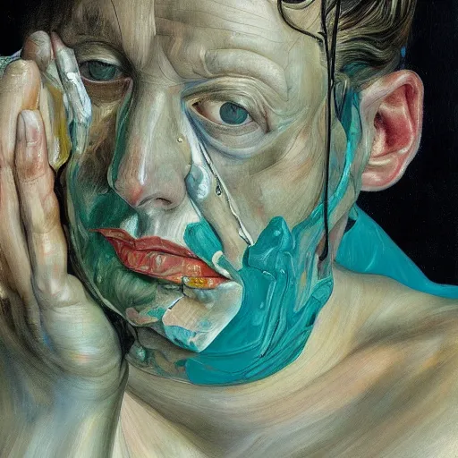 Prompt: high quality high detail painting by lucian freud and jenny saville, hd, drunk, turquoise