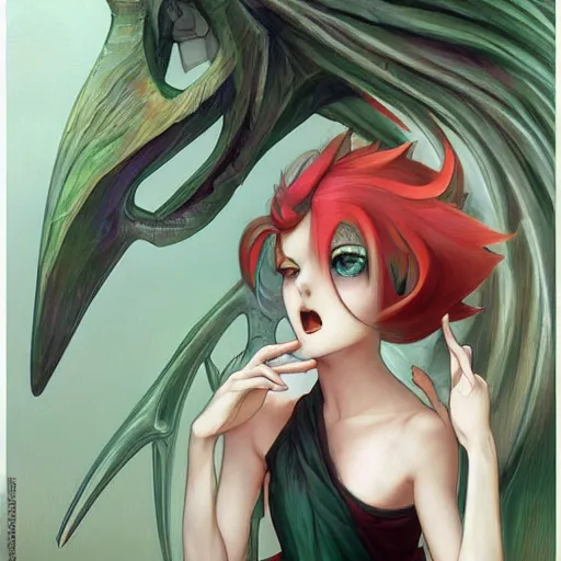 Image similar to Attractive Gardevoir pokemon Gajinka as a small human girl , highly detailed, digital pencil painting, anime, cartoonish, hybrid human / anthro, monster girl, sharp focus, illustration, art by artgerm and greg rutkowski and alphonse mucha