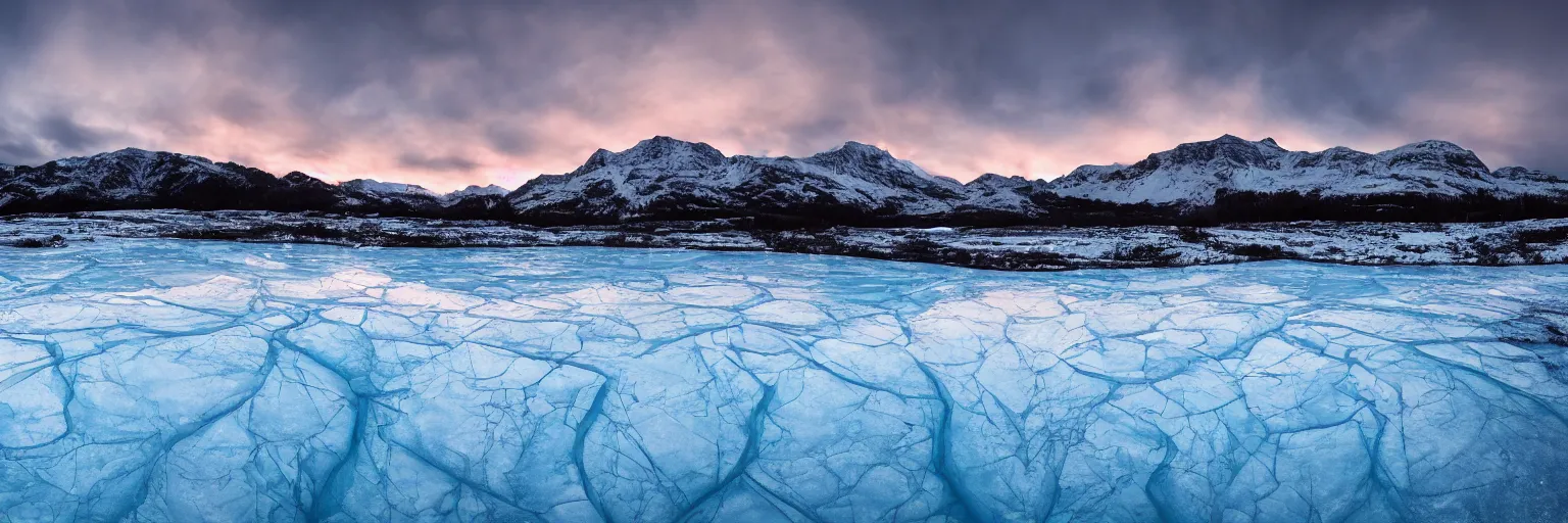 Image similar to amazing landscape photo of A gigantic monster trapped under the ice transparent frozen lake at sunset beautiful dramatic lighting