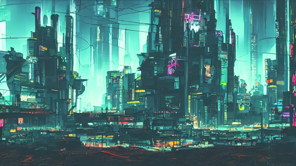 Image similar to cel - shaded cyberpunk landscape