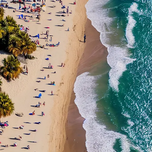 Image similar to An aerial shot of a crowded Californian beach on a sunny day