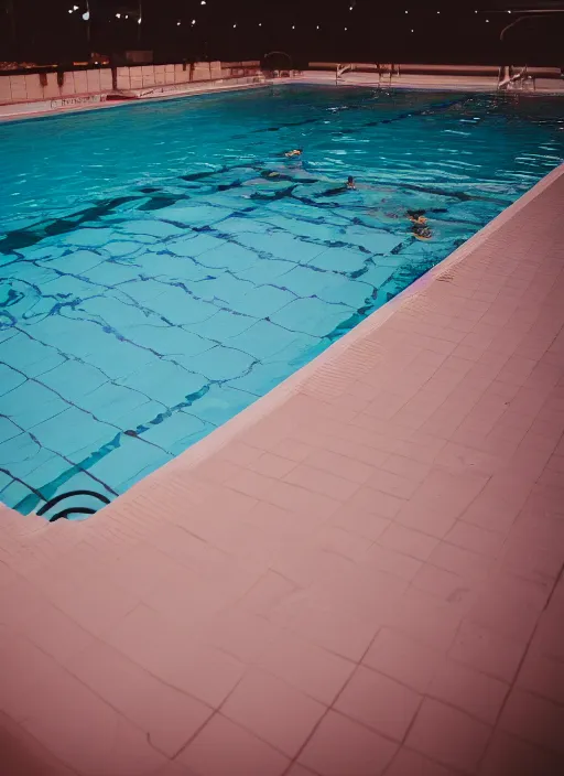 Prompt: photograph of a swimming pool in the style of wes anderson, 5 0 mm, pentax, film