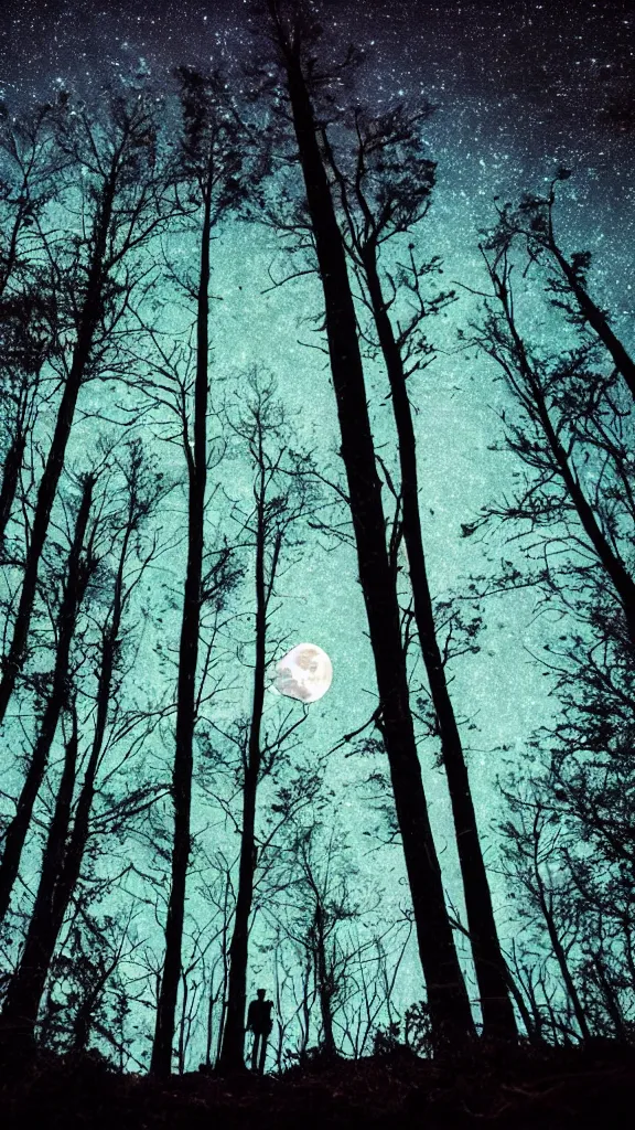 Prompt: the night, the big moon, the forest, the stars, cinematic, photoshoot, dslr