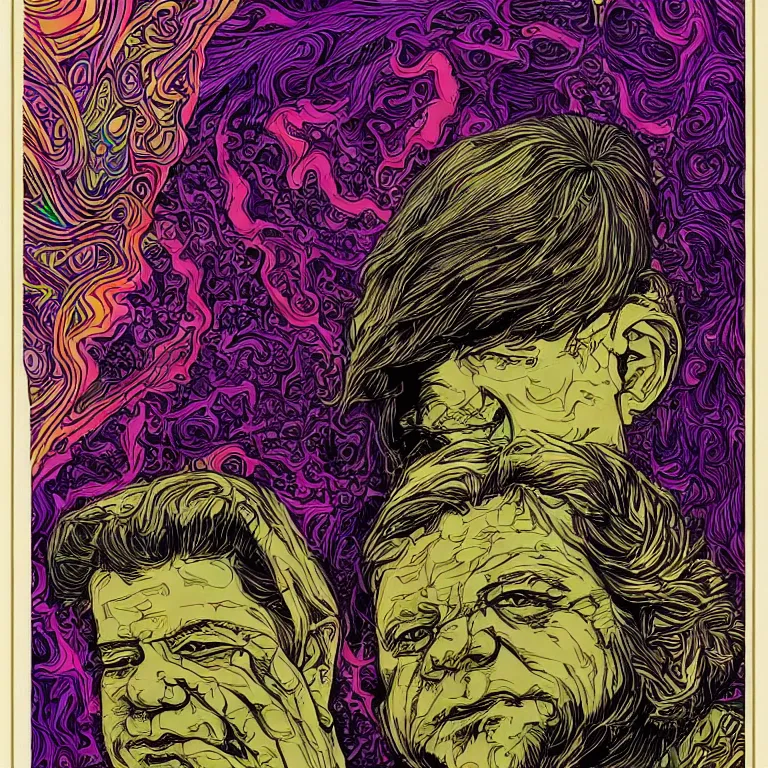 Image similar to beautiful colorful hyperrealist highly detailed psychedelic music poster'the floating head of patton oswalt ', psychedelic art nouveau, beautiful high contrast colored wood engraving, moebius comic style, shocking detail trending on artstation 8 k