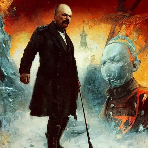 Prompt: lenin in mortal kombat mk 1 1 video game splash screen concept art very very detailed artofmtg by hans dragan bibin thoma greg rutkowski ismail inceoglu