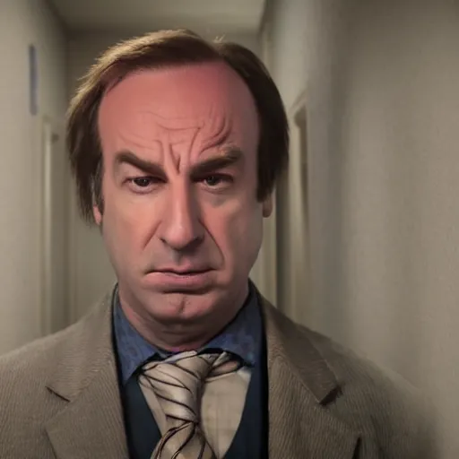 Prompt: Saul Goodman chained in an asylum room, claustrophobic, camera recording