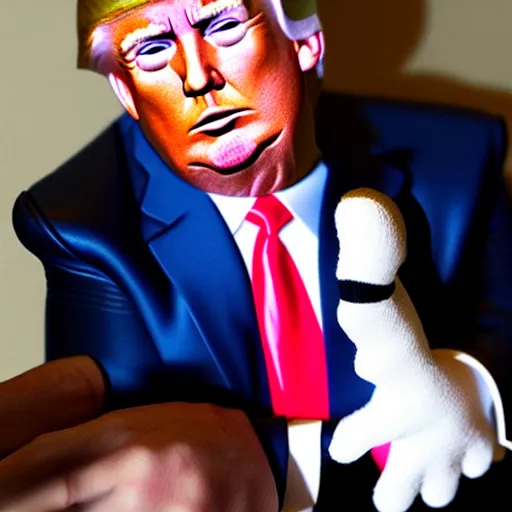 Prompt: donald trump as hand puppet