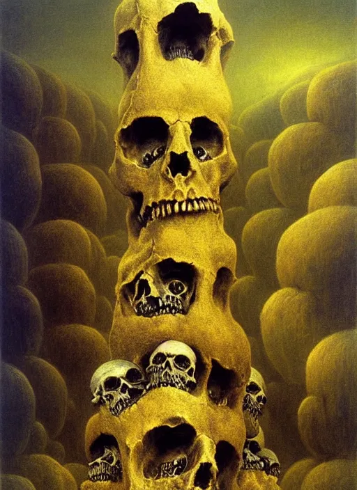 Image similar to a tower of skulls. highly detailed painting by zdzisław beksinski and henry fuseli. 8 k