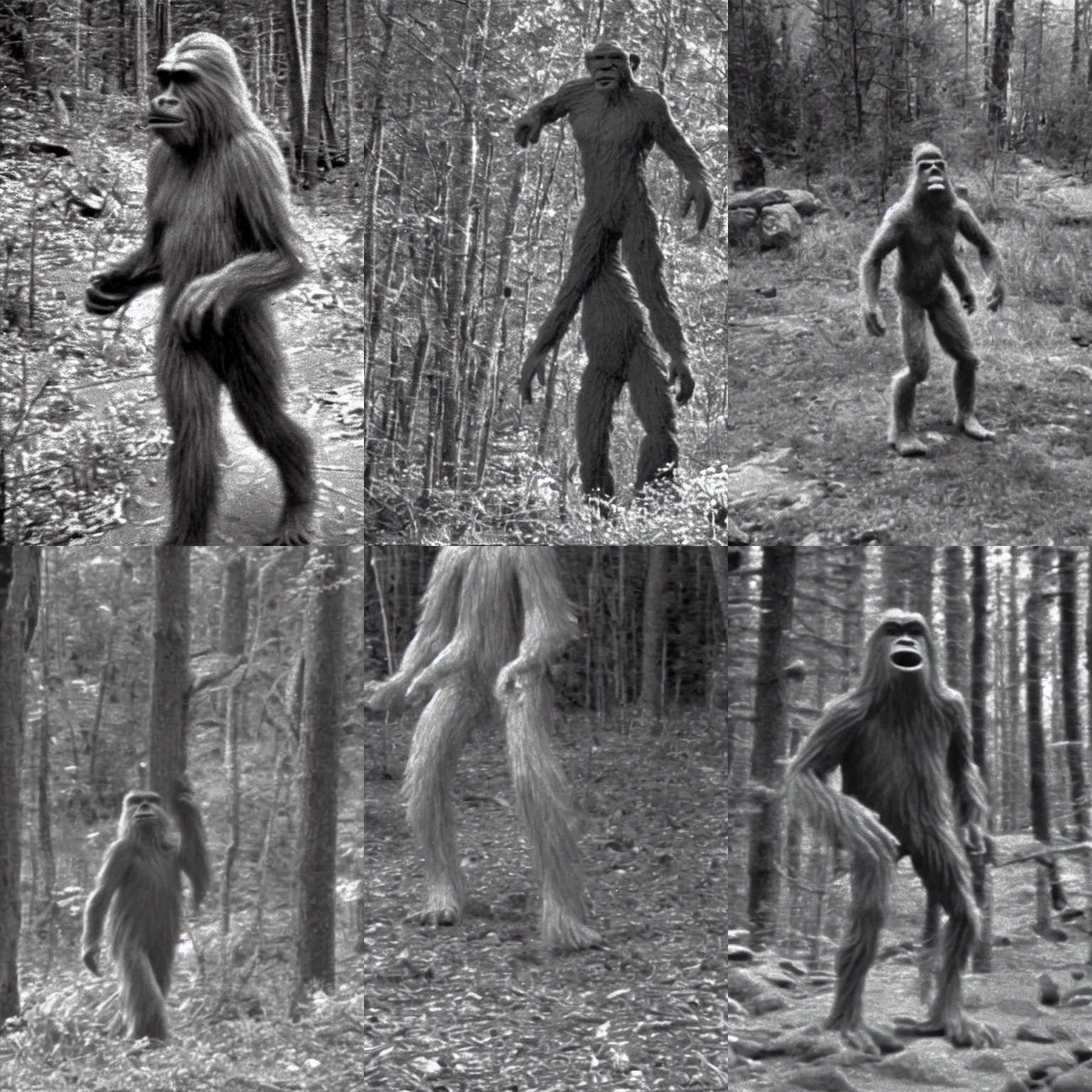 Prompt: grainy still of the Patterson-Gimlin footage showing Bigfoot dancing, 1967, 4k, high quality, very detailed,