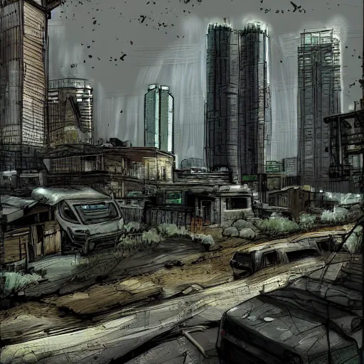 Prompt: seattle, abandoned and post - apocalyptic, concept art, digital painting