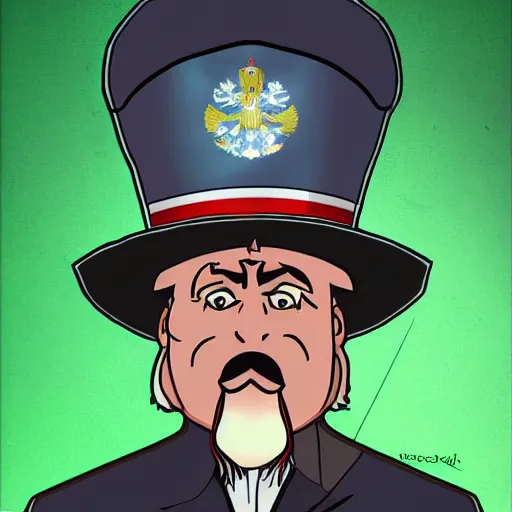 Image similar to countryballs russian empire with a green cap on his head digital art, 8 k, character, realism, anime, portrait