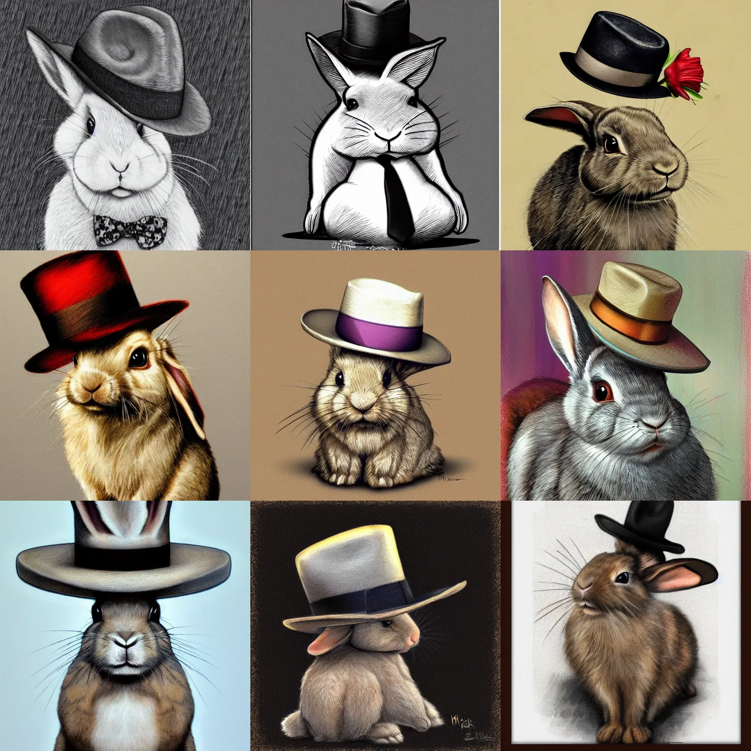 Prompt: rabbit wearing a fedora, by mark brooks
