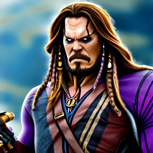 Image similar to thanos as jack sparrow, highly detailed