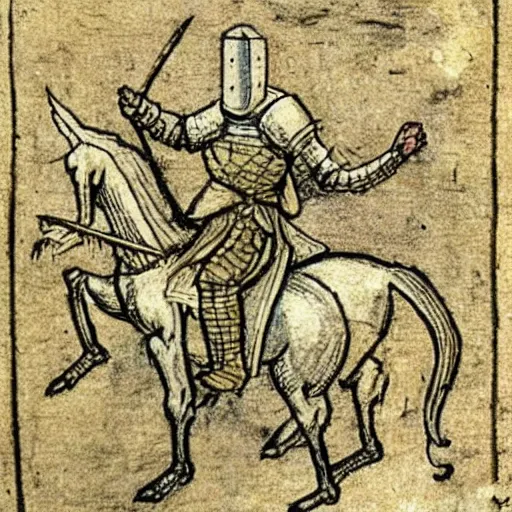 Image similar to medieval drawing of a Knight riding a snail