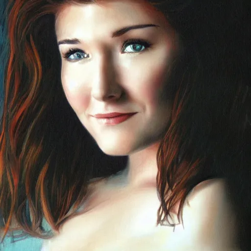 Image similar to young jewel staite, head and shoulders portrait, extremely detailed masterpiece, one single continues line.