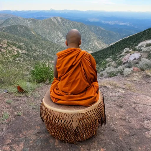 Image similar to monk sitting on a cactus chair on a mountaintop