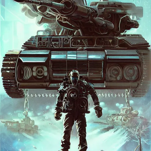 Prompt: lofi biopunk Putin crushed by Ukrainian tank, Pixar style by Tristan Eaton Stanley Artgerm and Tom Bagshaw.